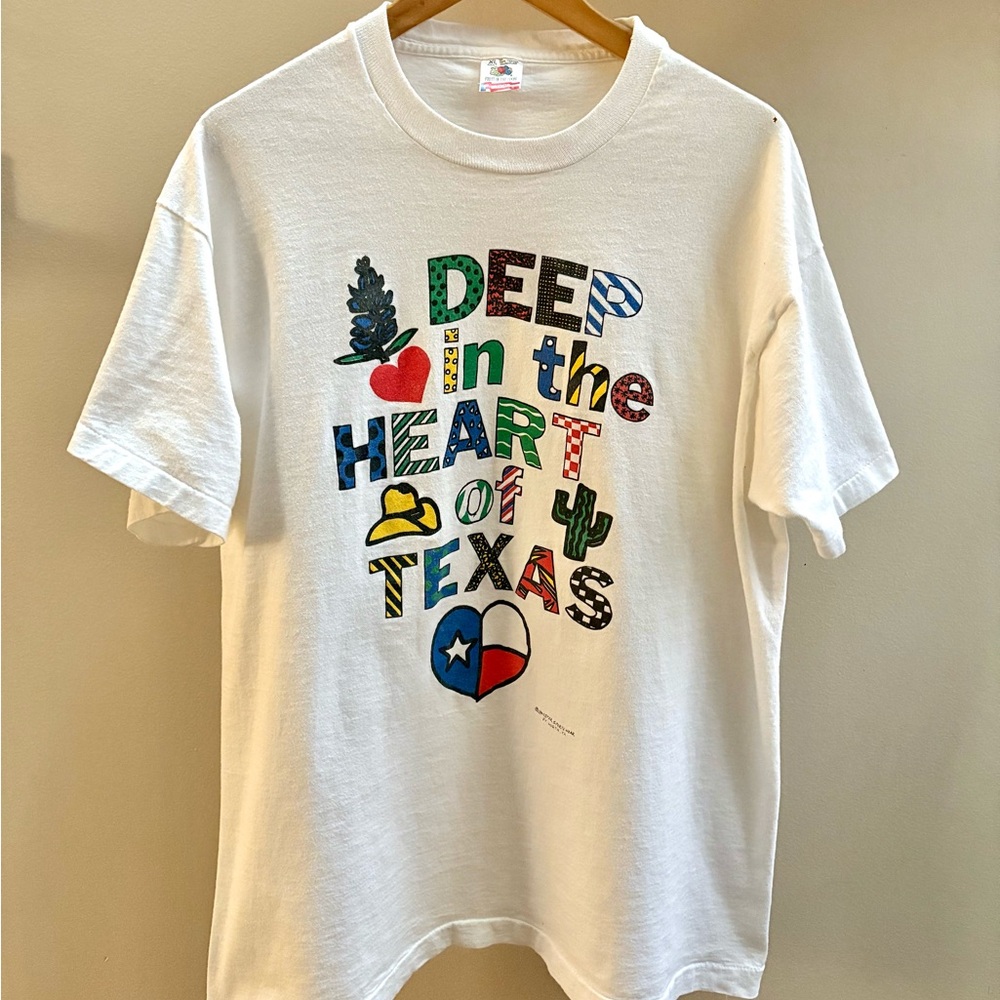 Deep in the Heart of Texas VTG 90s white Fruit of the Loom T-shirt XL